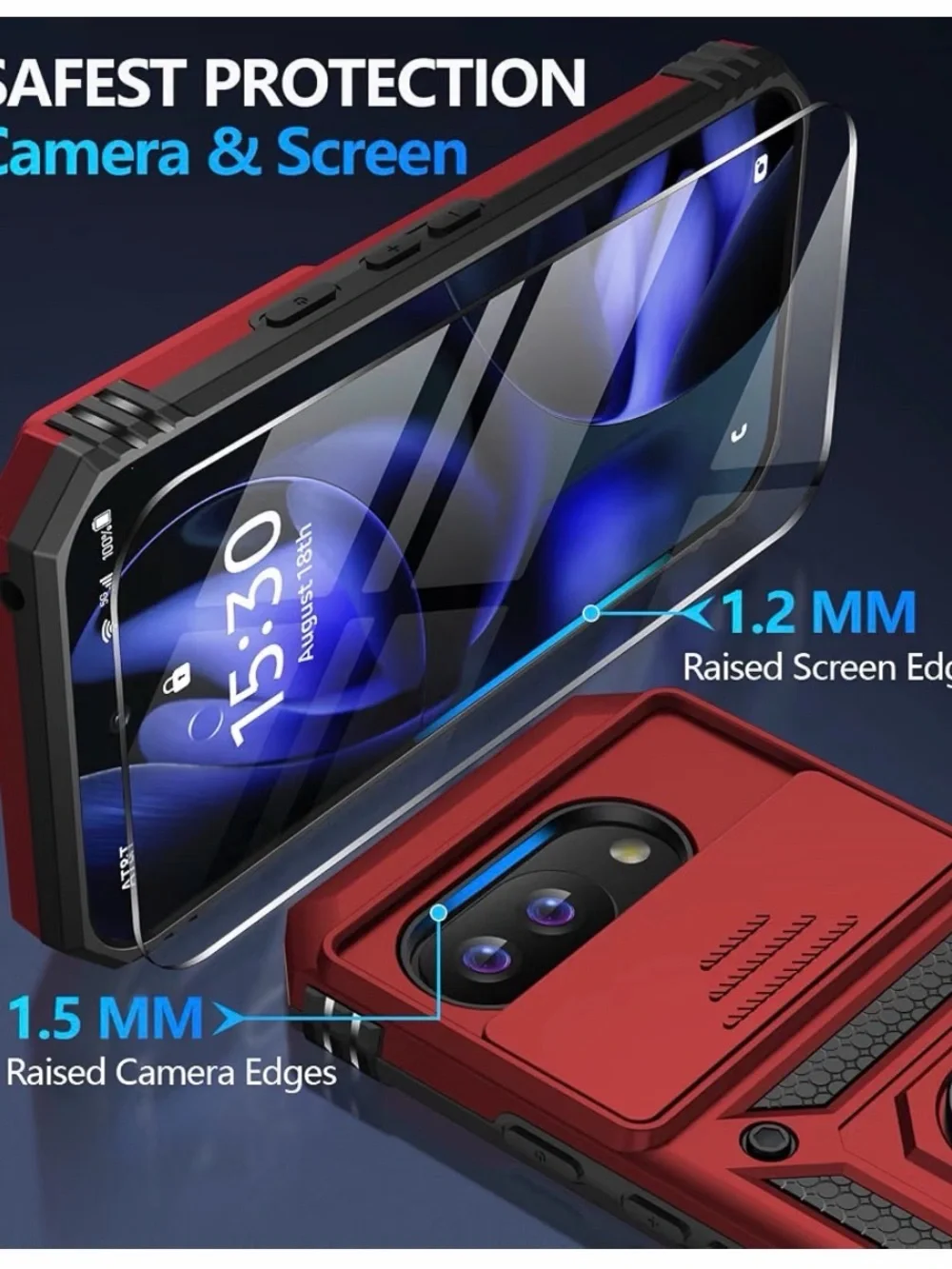Google Pixal 9A Red Heavy-Duty Sliding Camera Case with Ring Kickstand